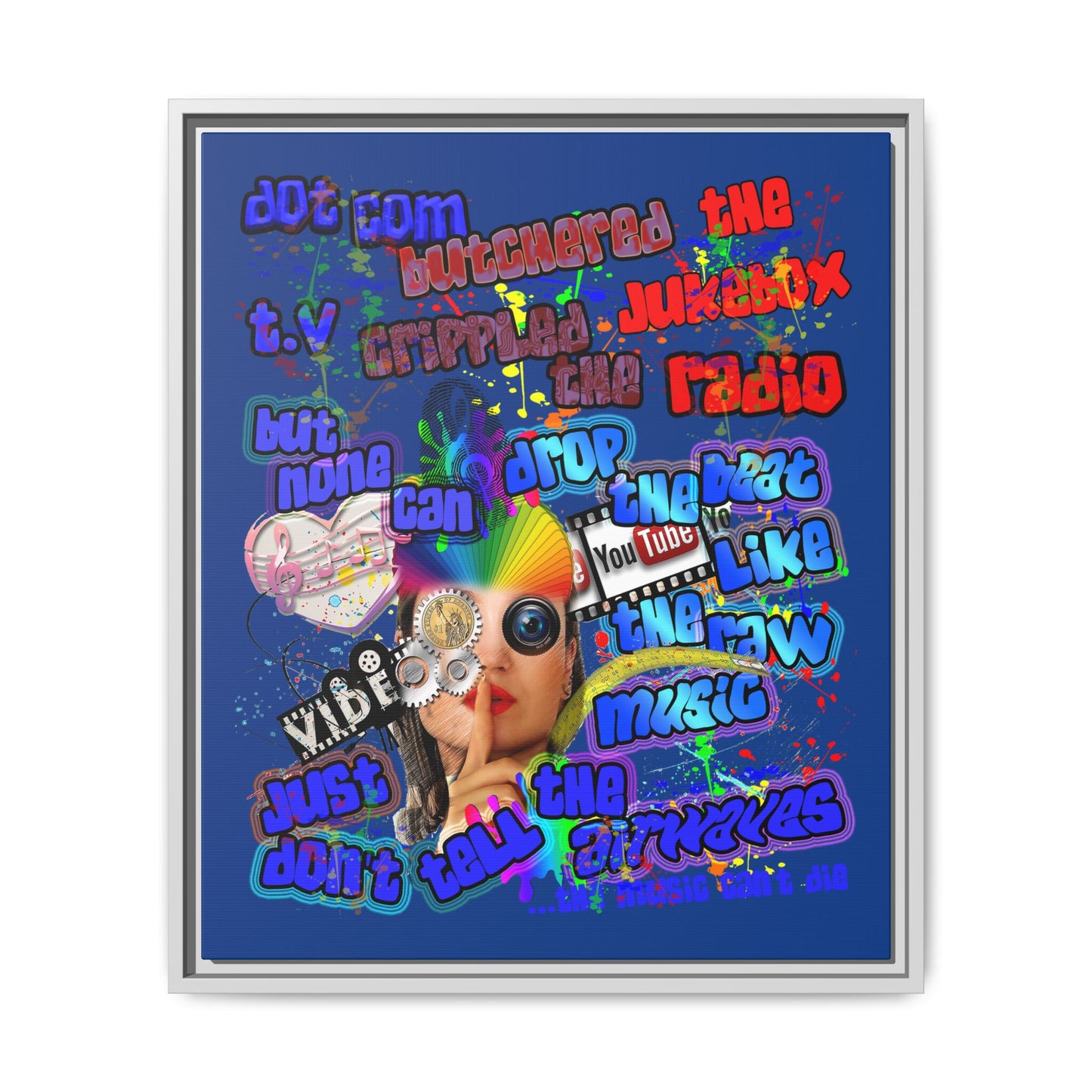 drop the beat - framed canvas art (dark blue)