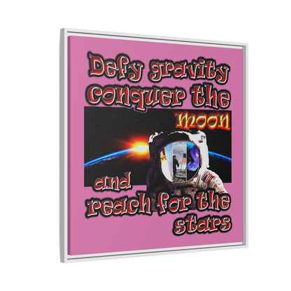 defy conquer reach - framed canvas art (light pink)