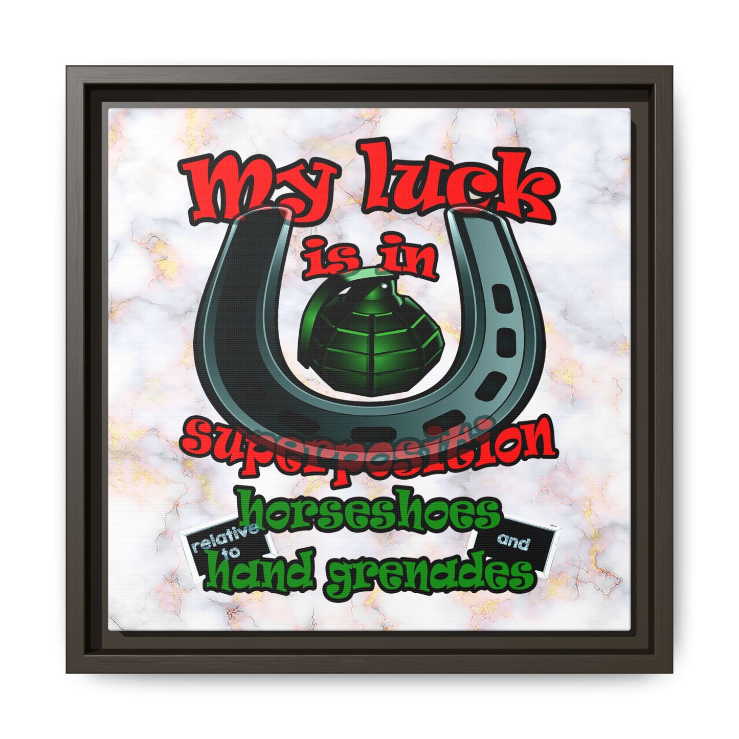 my luck - framed canvas art (white marble)