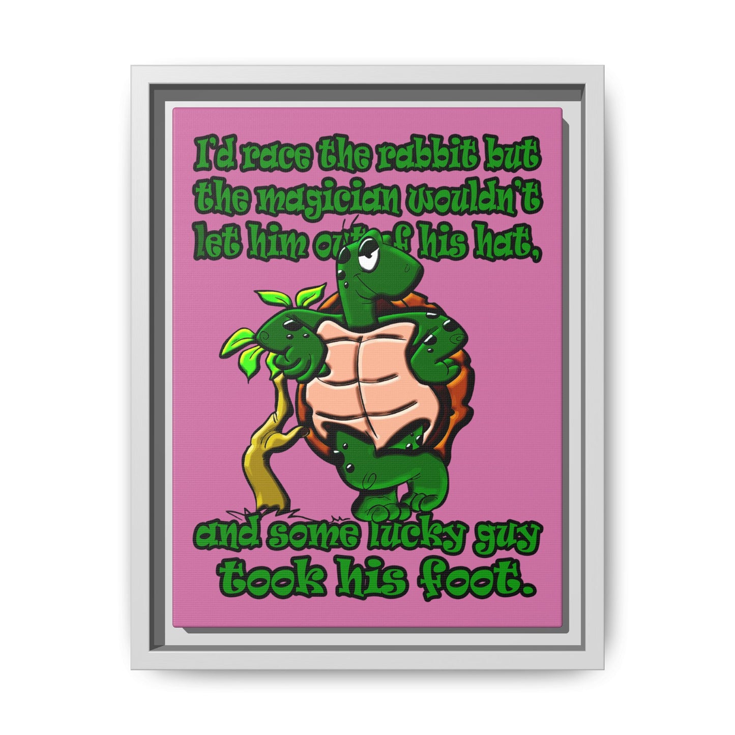turtle race - framed canvas art (light pink)