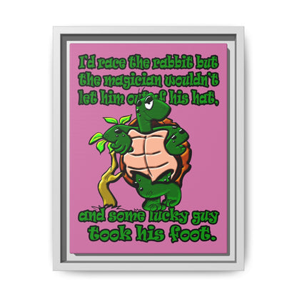 turtle race - framed canvas art (light pink)