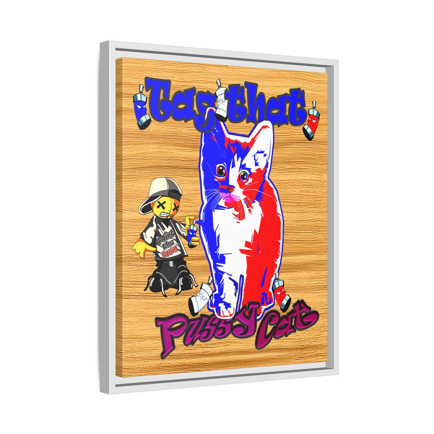 tag that - framed canvas art (butterscotch wood finish)