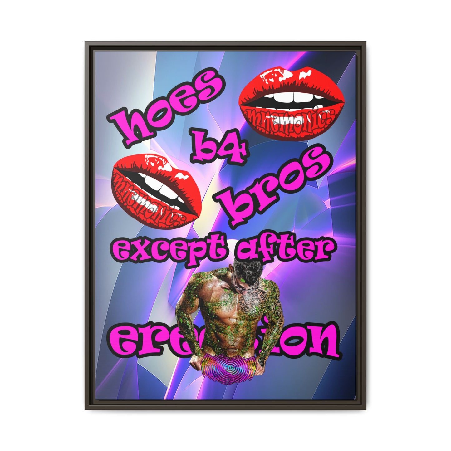 hoes b4 bros - framed canvas art (grey-pink wave)