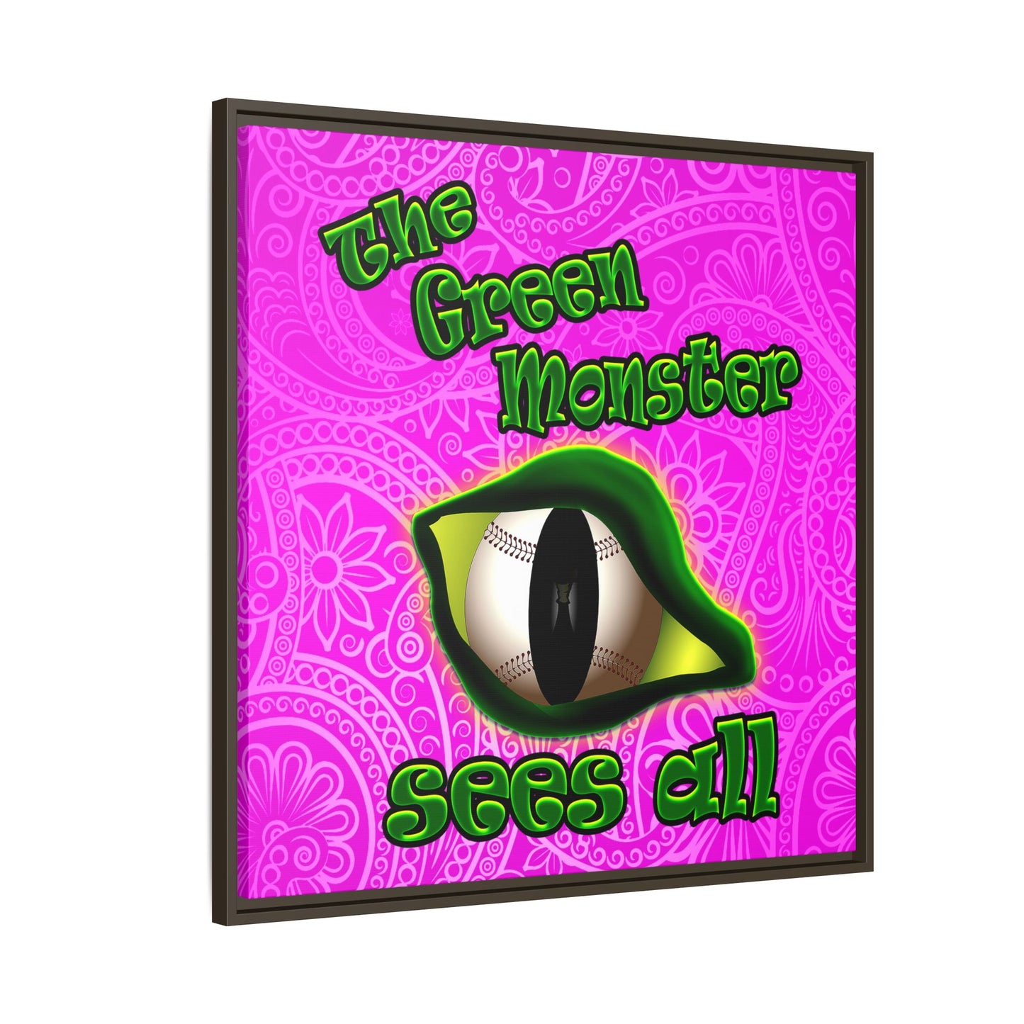 green monster - framed canvas art (pink swirl)