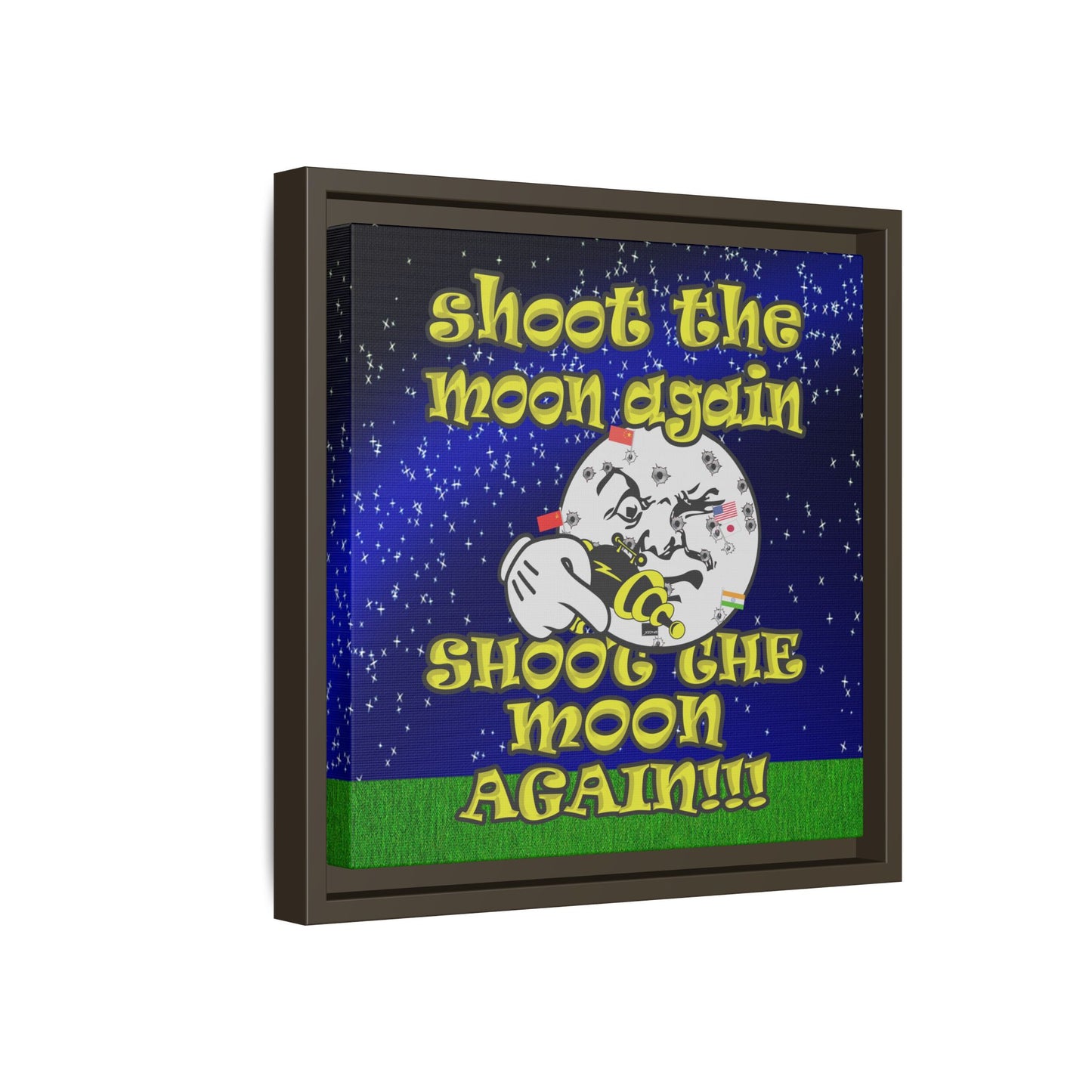 shoot the moon again - framed canvas art ('snoops' background)