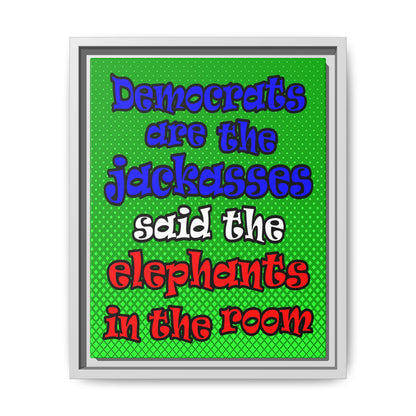 donkeys and elephants - framed canvas art (logo green)