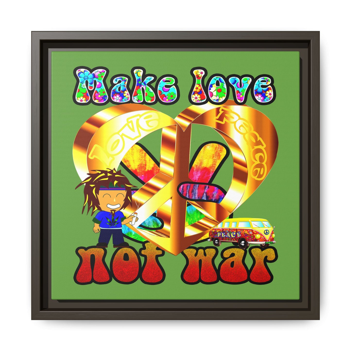 love peace - framed canvas art (green)