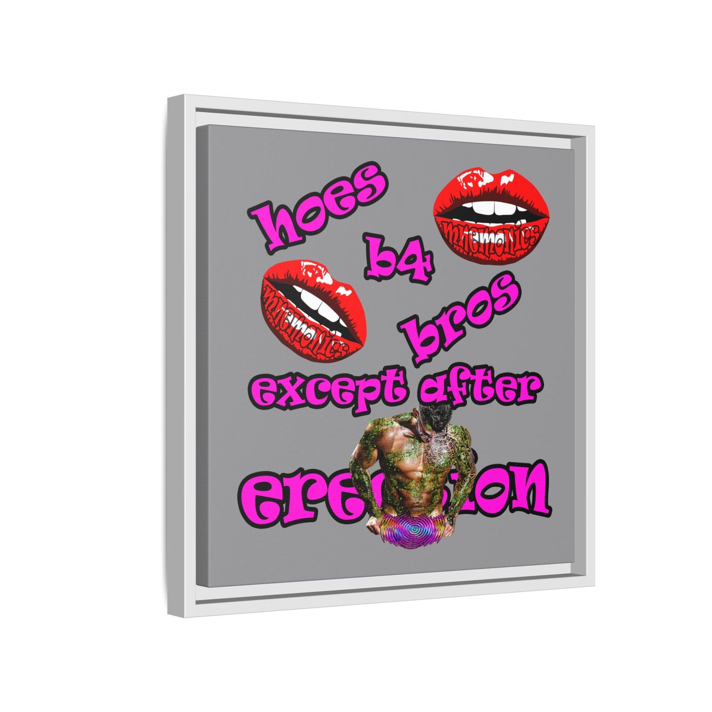 hoes b4 bros - framed canvas art (grey)