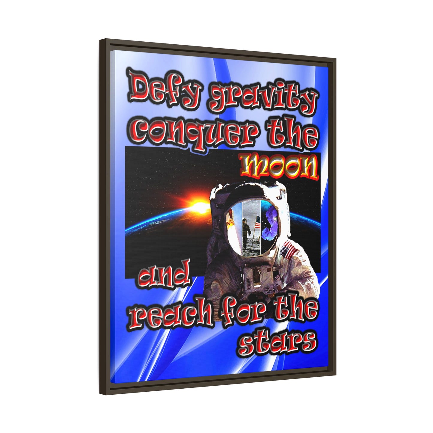 defy conquer reach - framed canvas art (blue-white wave)