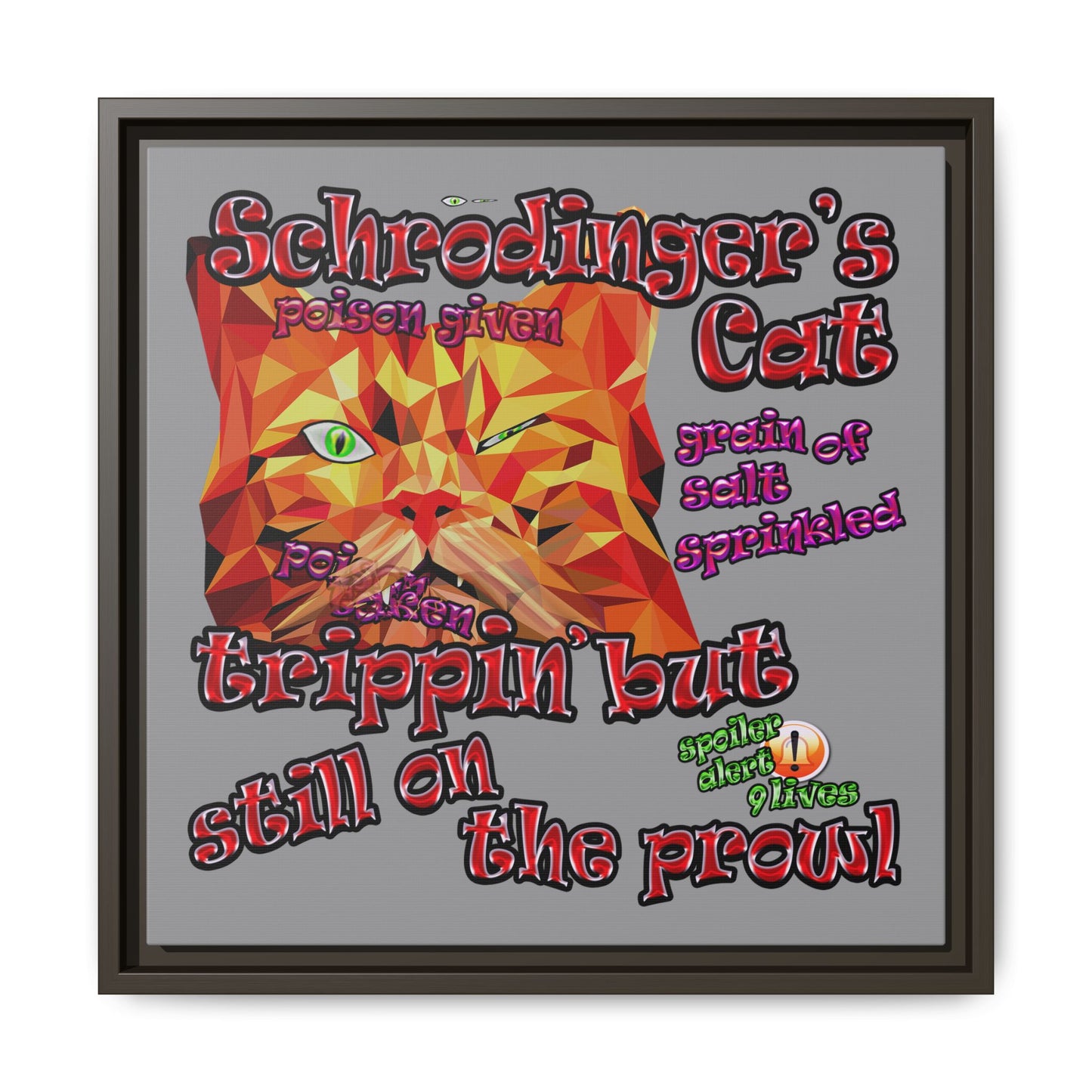 schrodinger's cat - framed canvas art (grey)