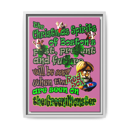 christmas spirits of boston - framed canvas art (light pink)