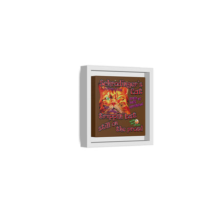 schrodinger's cat - framed canvas art (brown)