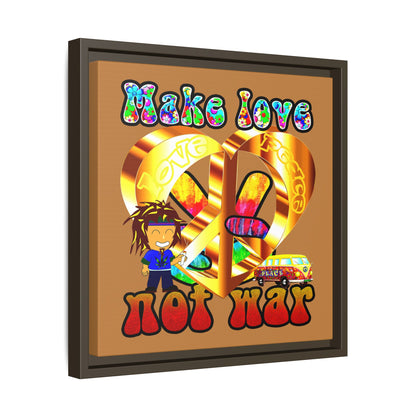 love peace - framed canvas art (light brown)