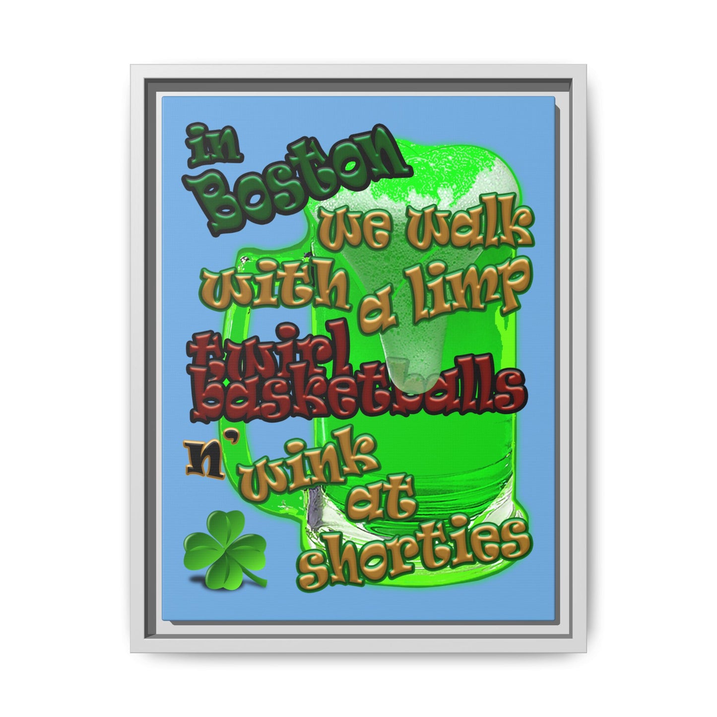 celtics logo - framed canvas art (light blue)