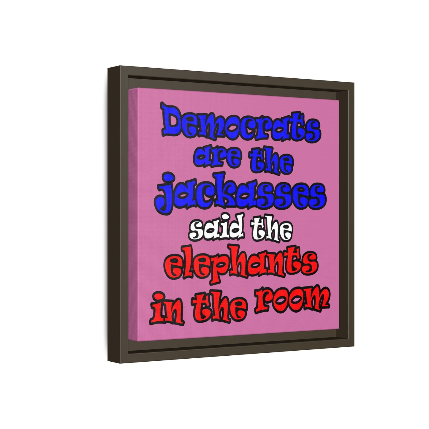 donkeys and elephants - framed canvas art (light pink)