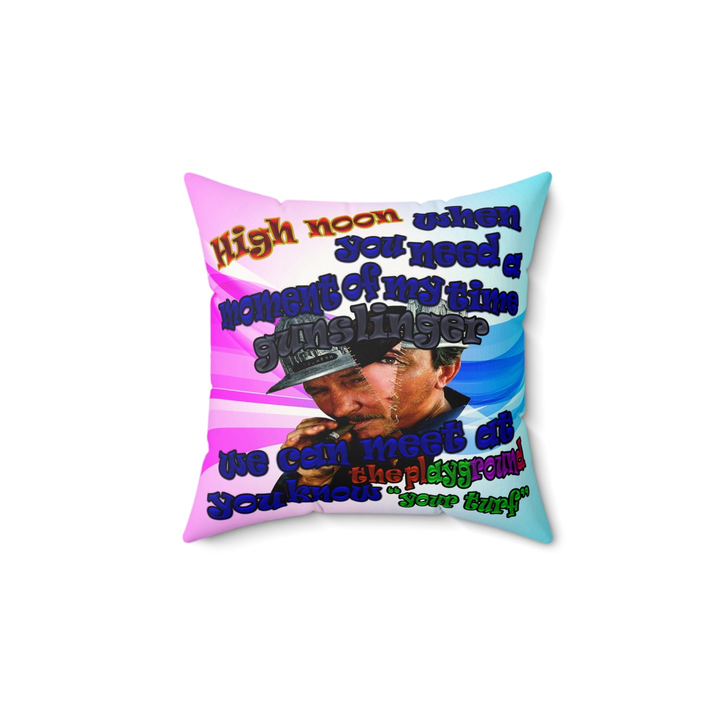 high noon - Faux Suede Square Pillow - (light blue-pink wave)