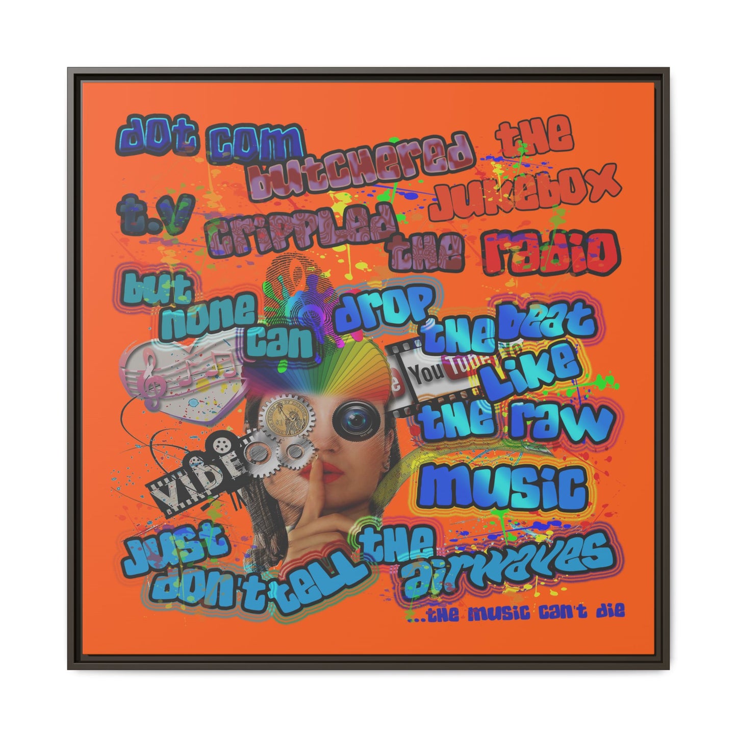 drop the beat - framed canvas art (orange)