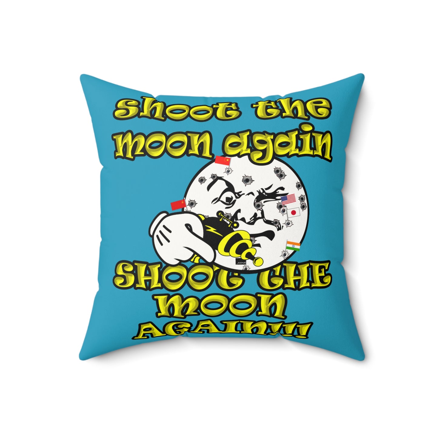 shoot the moon again - Faux Suede Square Pillow - (turquoise)