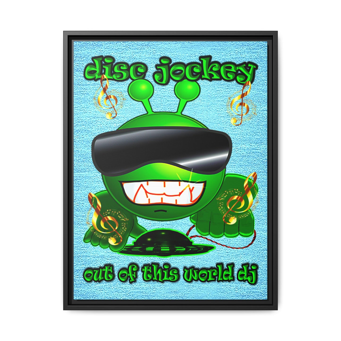 disc jockey - framed canvas art (faded blue)