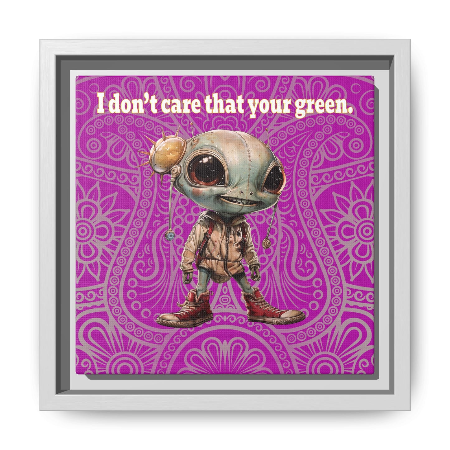 I don't care that your green - framed canvas art (pink swirl)
