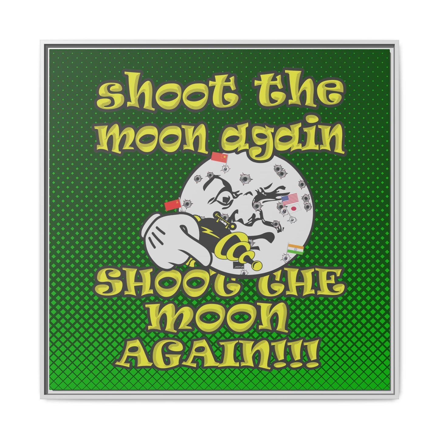 shoot the moon again - framed canvas art (logo green)