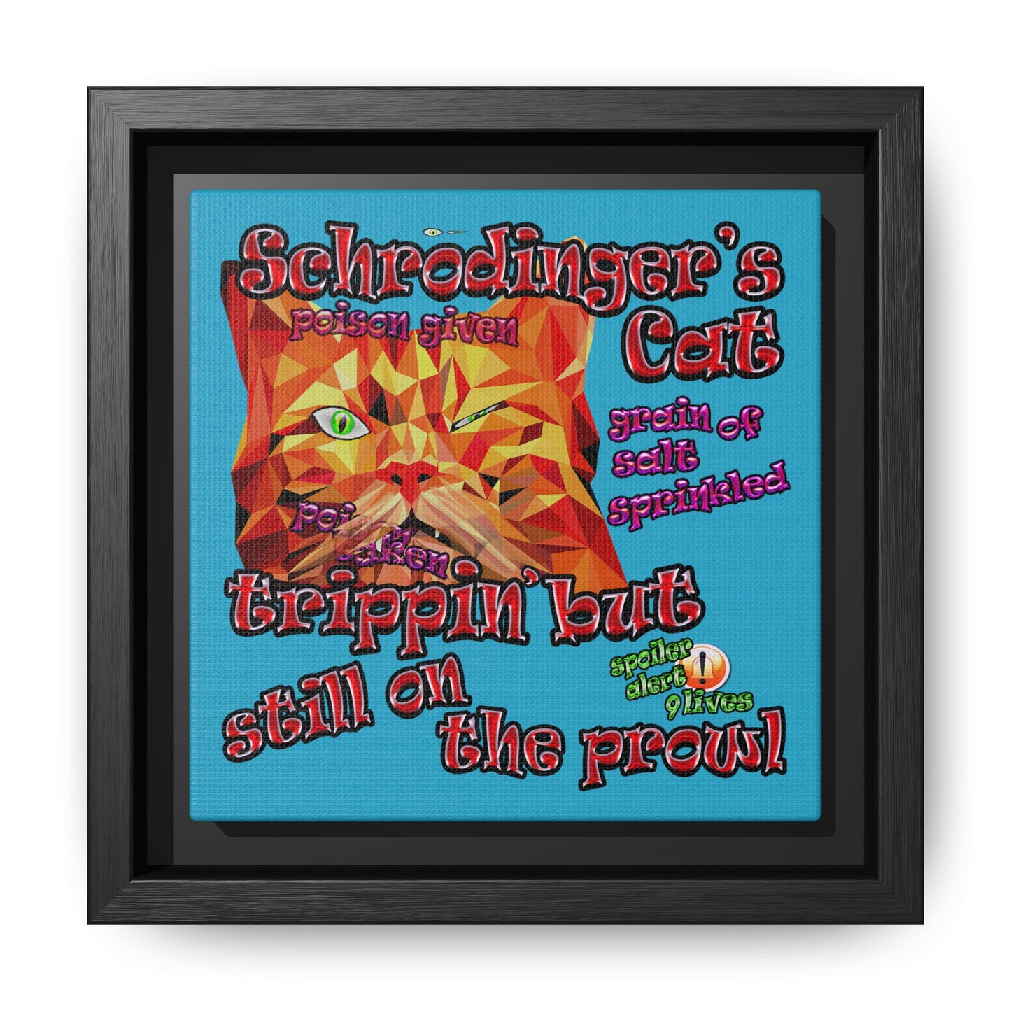 schrodinger's cat - framed canvas art (turquoise)