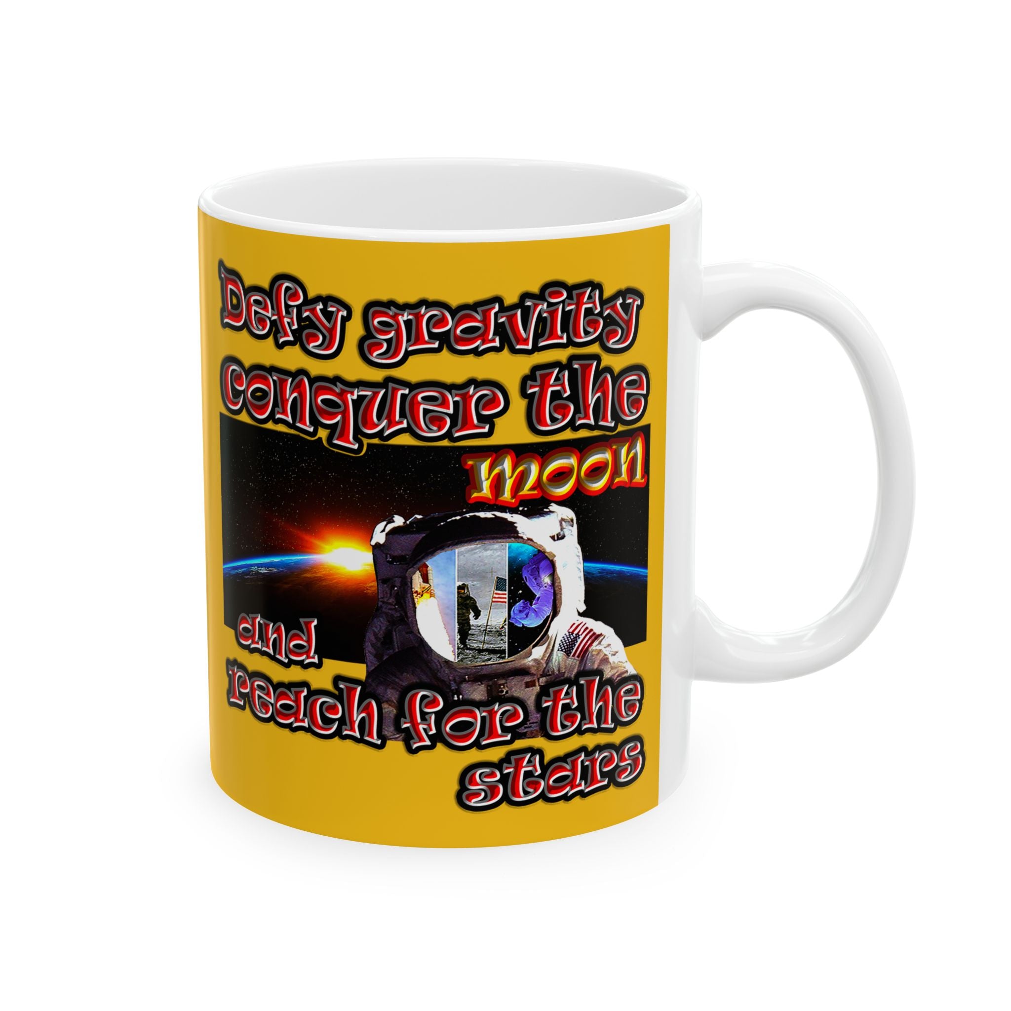 defy conquer reach - White Mug (yellow)
