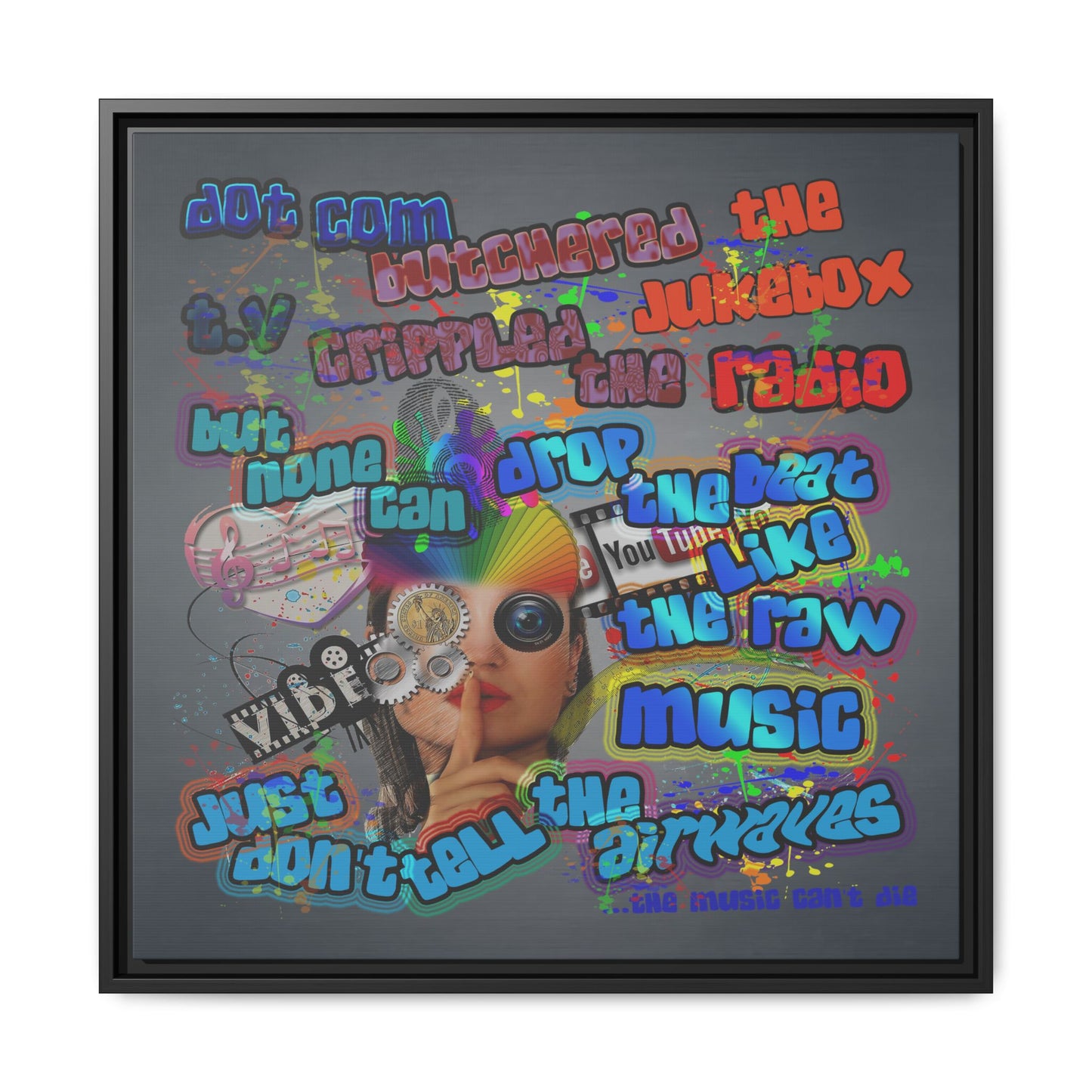 drop the beat - framed canvas art (grey-light grey)