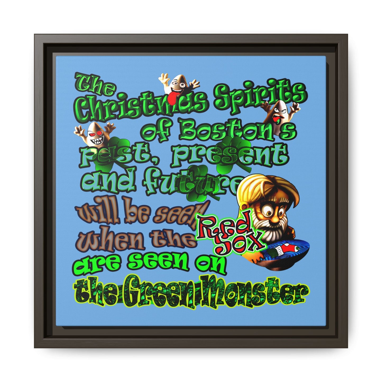 christmas spirits of boston - framed canvas art (light blue)