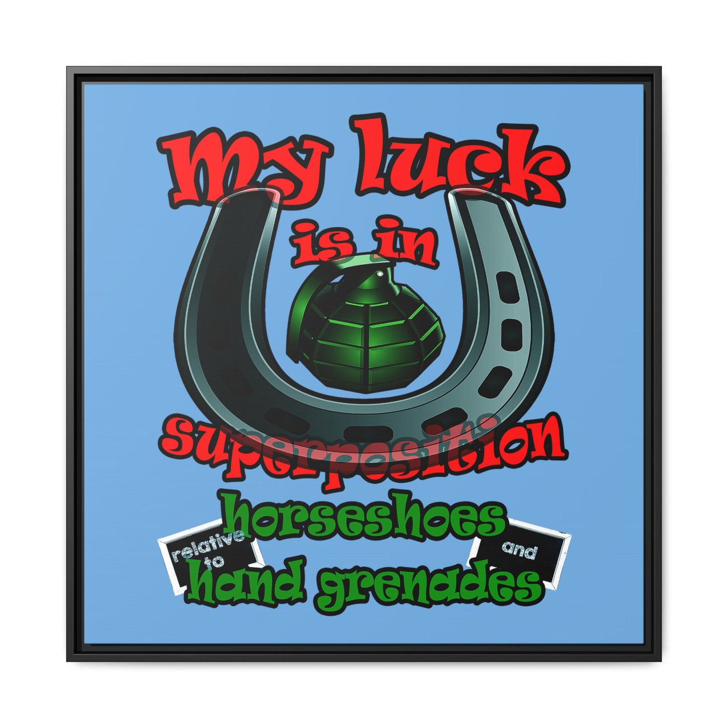 my luck - framed canvas art (light blue)