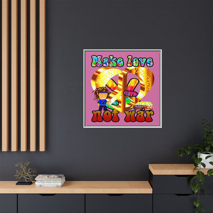 love peace - framed canvas art (light pink)