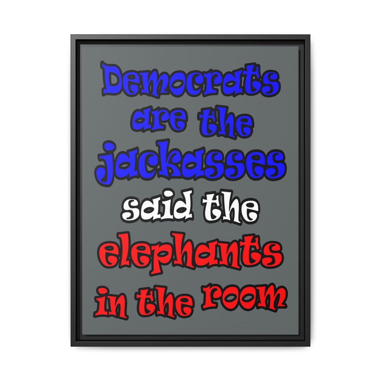 donkeys and elephants - framed canvas art (dark grey)