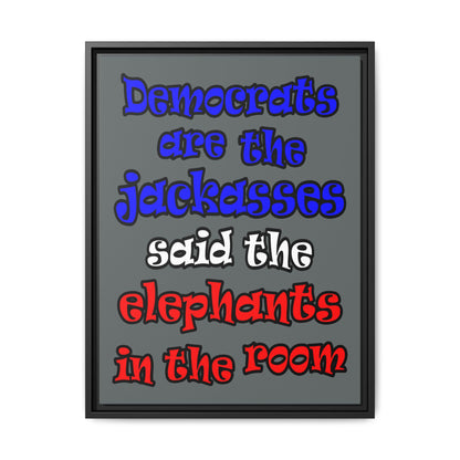 donkeys and elephants - framed canvas art (dark grey)