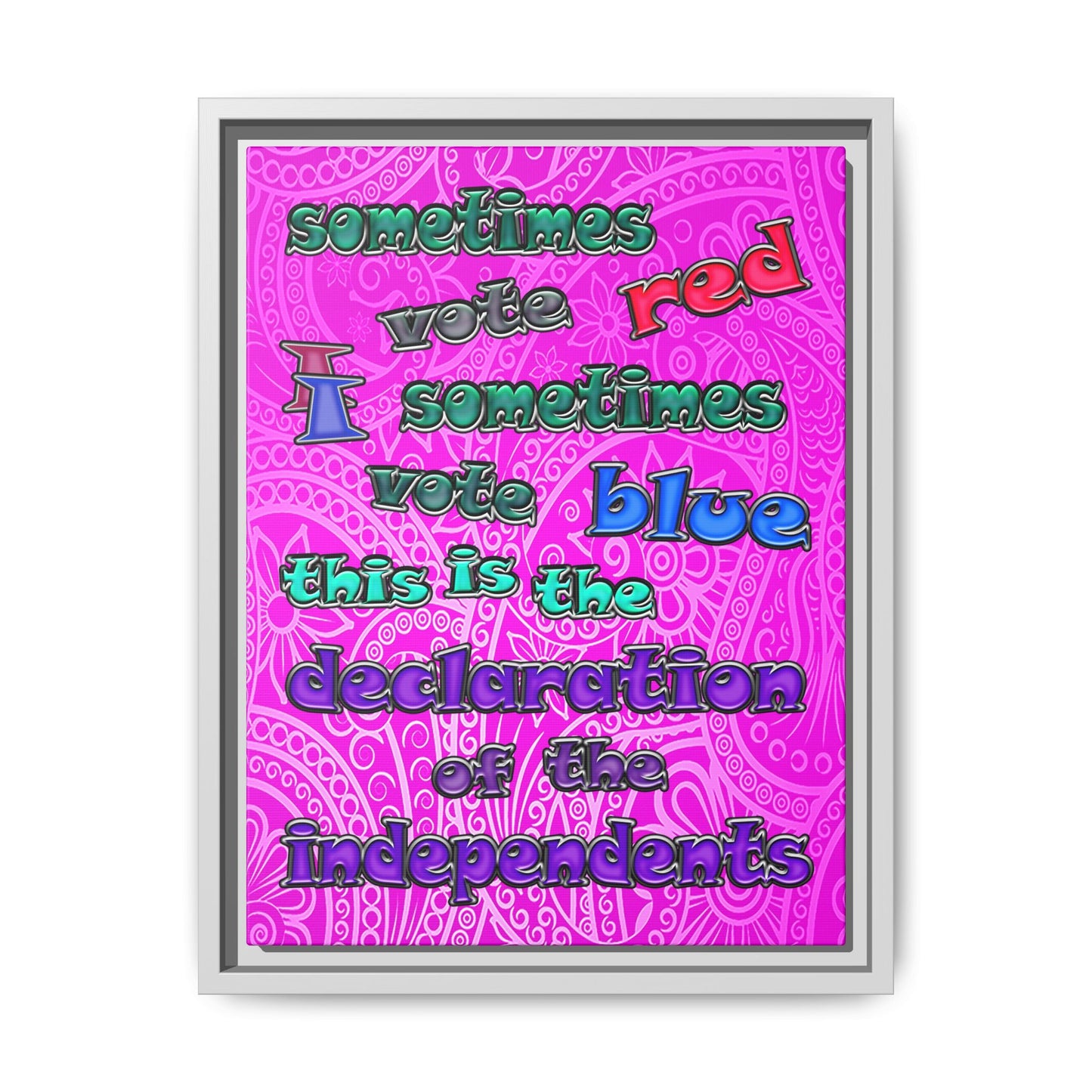 declaration of the independents - framed canvas art (pink swirl)