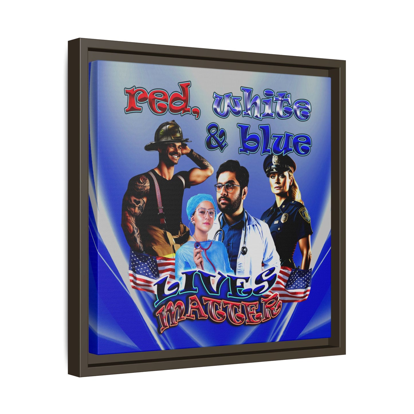 rw&b lives matter - framed canvas art (blue-white wave)