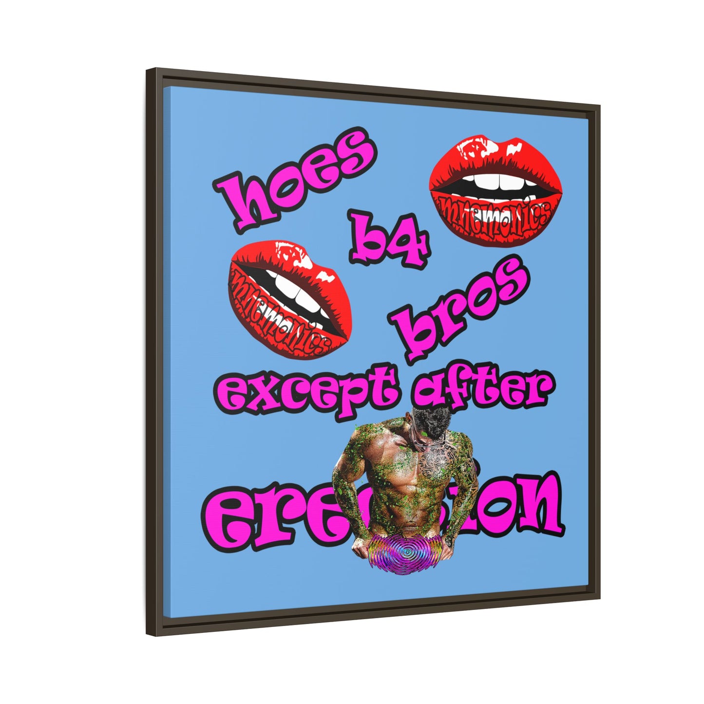 hoes b4 bros - framed canvas art (light blue)