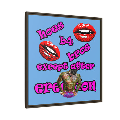 hoes b4 bros - framed canvas art (light blue)