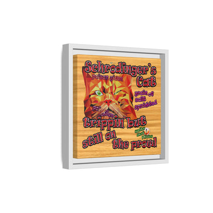 schrodinger's cat - framed canvas art (butterscotch wood finish)