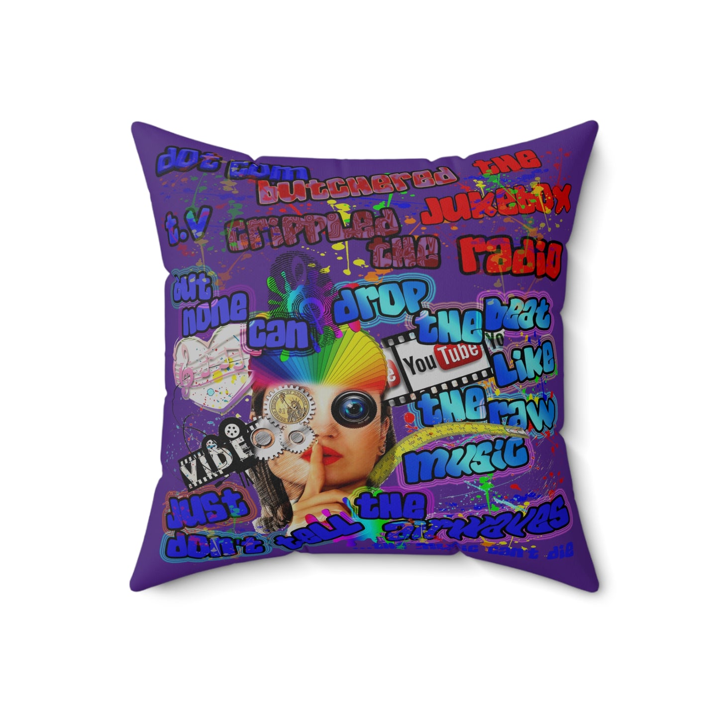 drop the beat - Spun Polyester Square Pillow - (purple)