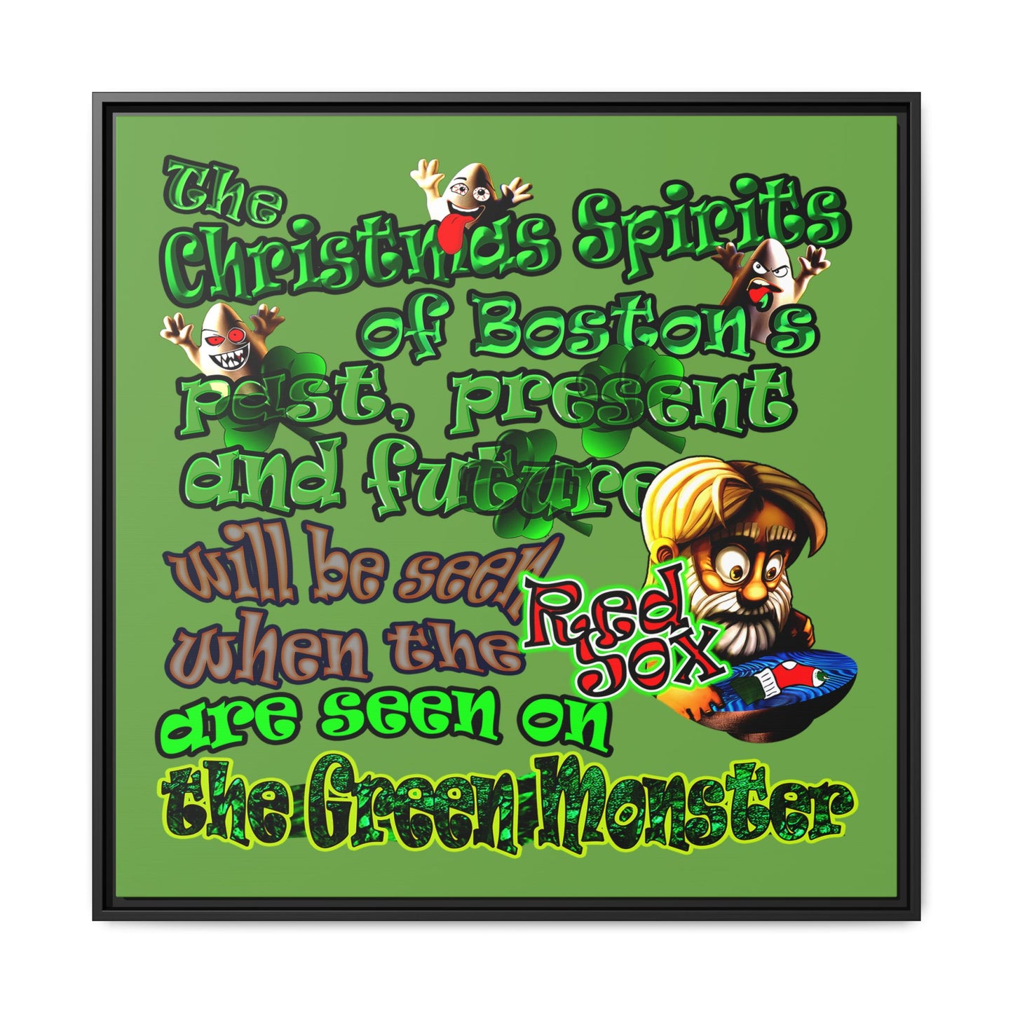 christmas spirits of boston - framed canvas art (green)
