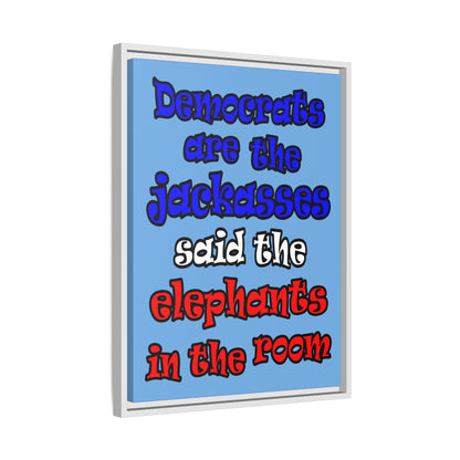 donkeys and elephants - framed canvas art (light blue)