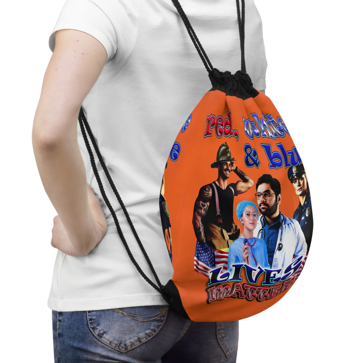 rw&b lives matter - Drawstring Bag (orange)