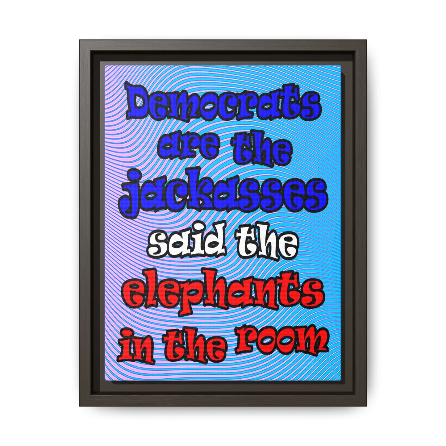 donkeys and elephants - framed canvas art (light blue-purple wave)