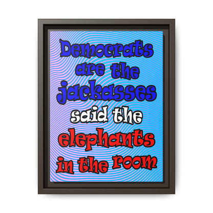 donkeys and elephants - framed canvas art (light blue-purple wave)