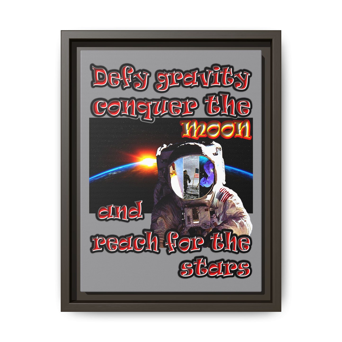 defy conquer reach - framed canvas art (grey)