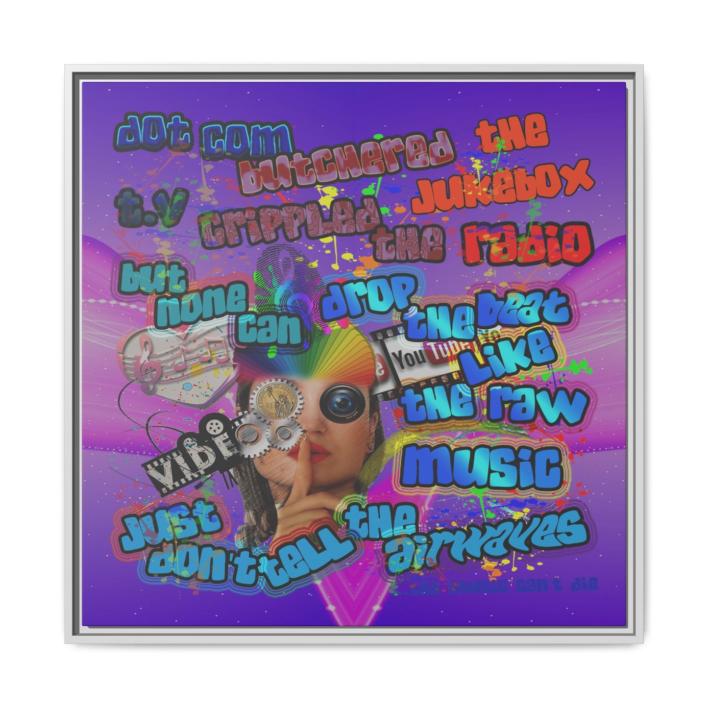 drop the beat - framed canvas art (purple-pink wave)
