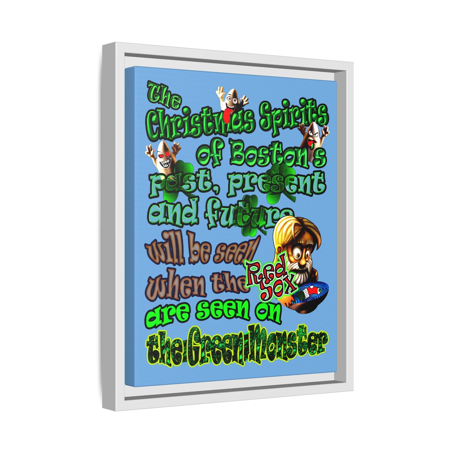 christmas spirits of boston - framed canvas art (light blue)
