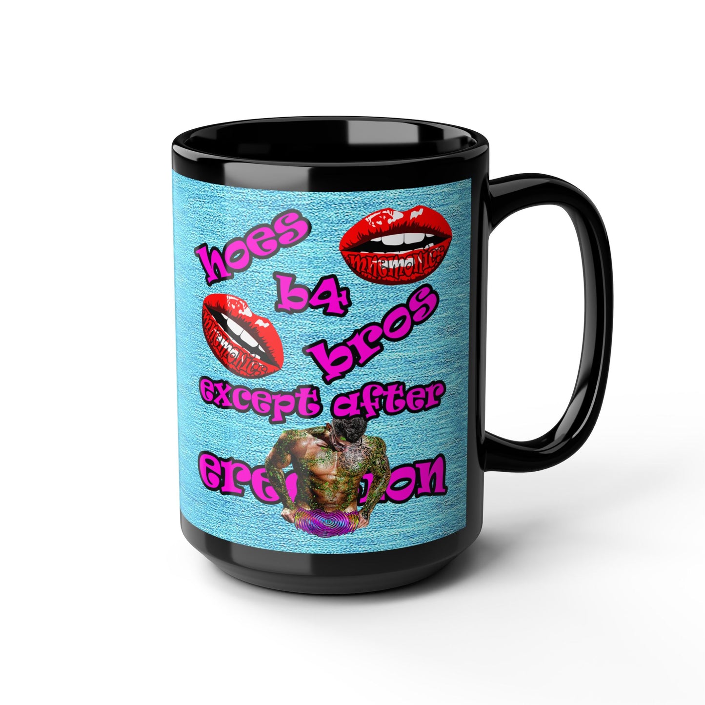 hoes b4 bros - Black Mug (faded blue)