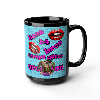 hoes b4 bros - Black Mug (faded blue)