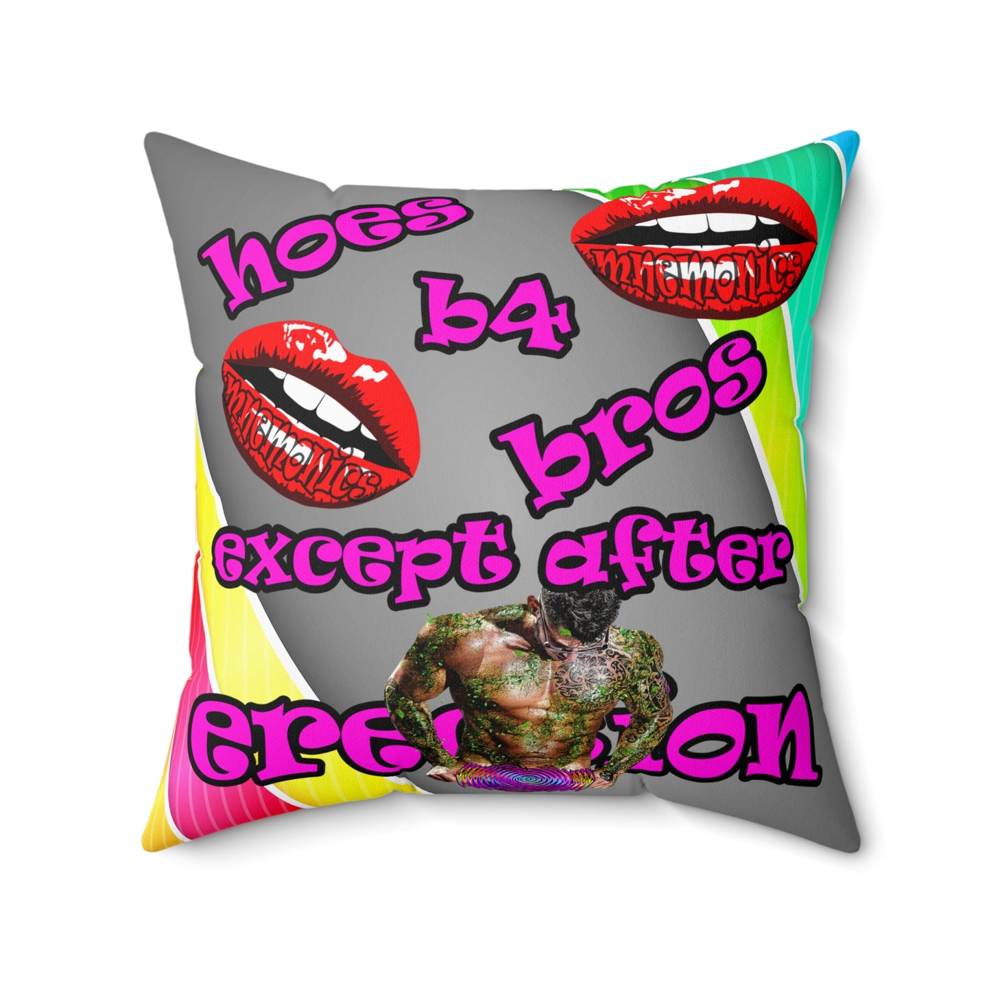 hoes b4 bros - Spun Polyester Square Pillow - (rainbow split)